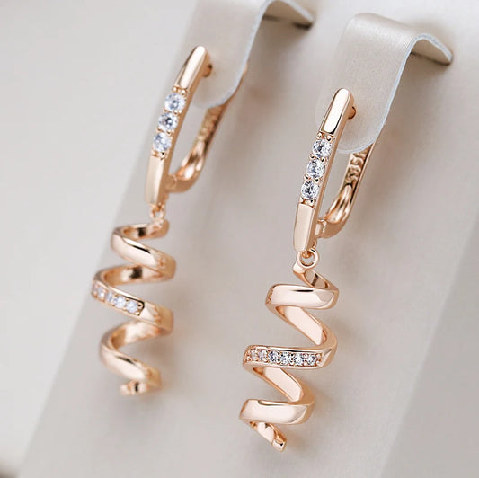 New 585 Rose Gold Drop Earrings for Women Natural Zircon Bridal Wedding Geometry Rotate Earrings Fashion Daily Jewelry