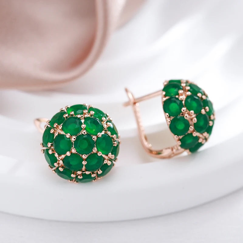 Unusual Full Sparkling Green Natural Zircon English Earrings for Women Luxury 585 Rose Gold Color Party Daily Jewelry