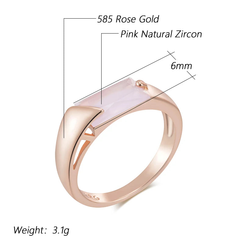 Pink Natural Zircon Ring for Women 585 Rose Gold Color Exquisite Wedding Accessories Daily Fine Jewelry