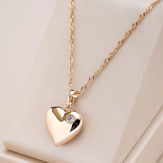 New Heart Pendant Necklace for Women Luxury Natural Zircon with 585 Rose Gold Color Modern Party Wedding Daily Jewelry