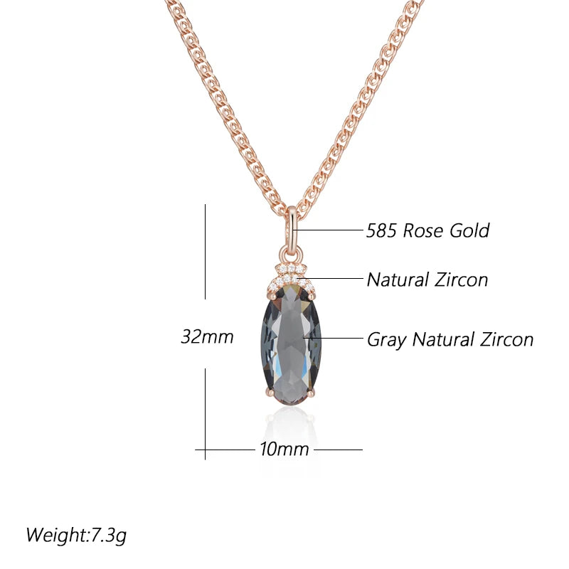 Hot Grey Big Oval Pendant Necklace for Women Trend 585 Rose Gold Color with Natural Zircon High Quality Daily Fine Jewelry
