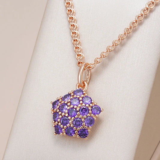 Hot Shiny Purple Natural Zircon Pendant Necklace for Women Trend 585 Rose Gold Color Wedding Fine Jewelry Crystal Gift