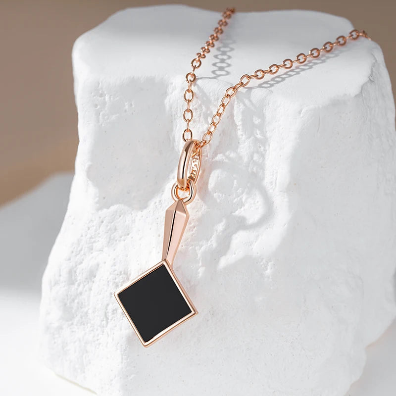 Black is Black Stone Pendant Necklace for Women Fashion 585 Rose Gold Color Accessories High Quality Daily Fine Jewelry