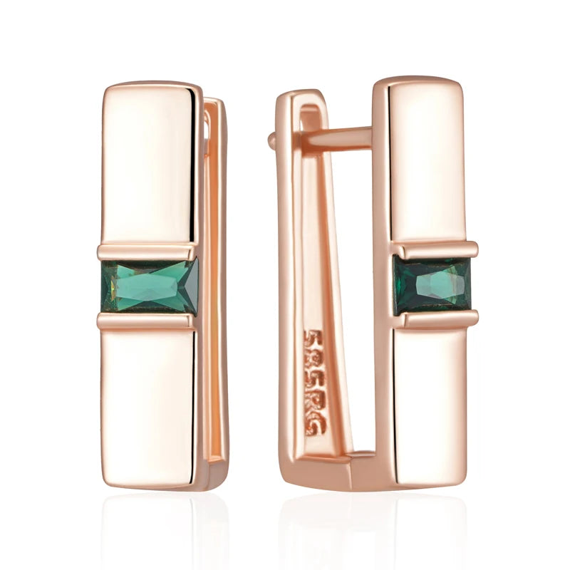Simple Earrings Unique Square Green Natural Zircon Accessories Women Vintage Wedding Jewelry