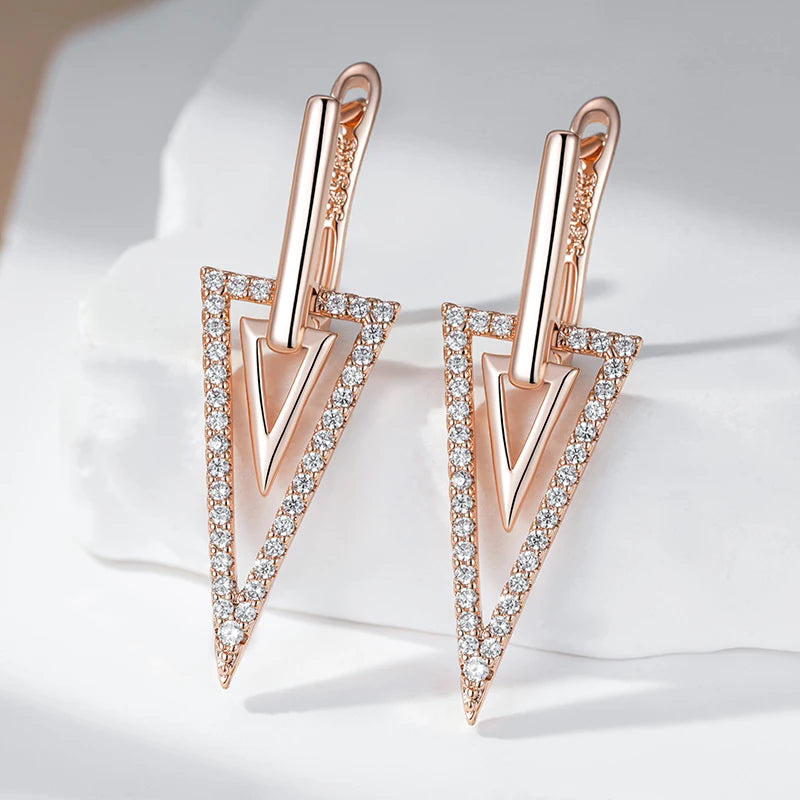 Unusual Glossy Rhombus 585 Rose Gold Color Drop Earring for Women Fashion Natural Zircon Accessories Daily Fine Jewelry
