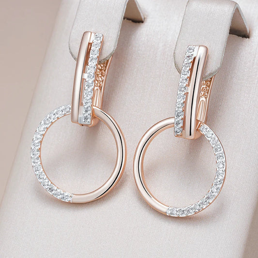 Stylish round Drop Earrings for Women Fashion 585 Rose Gold Silver Color Mix Natural Zircon Accessories Daily Jewelry