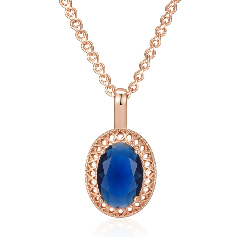 Kienl Hot Oval Blue Natural Zircon Pendant Necklace for Women Trend 585 Rose Gold Color Ethnic Bridal High Quality Daily Jewelry