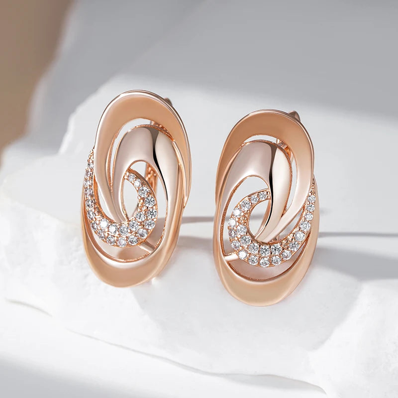 Daily Fine Jewelry Sets 585 Rose Gold Color Natural Zircon Big Ring Earrings Necklace for Women