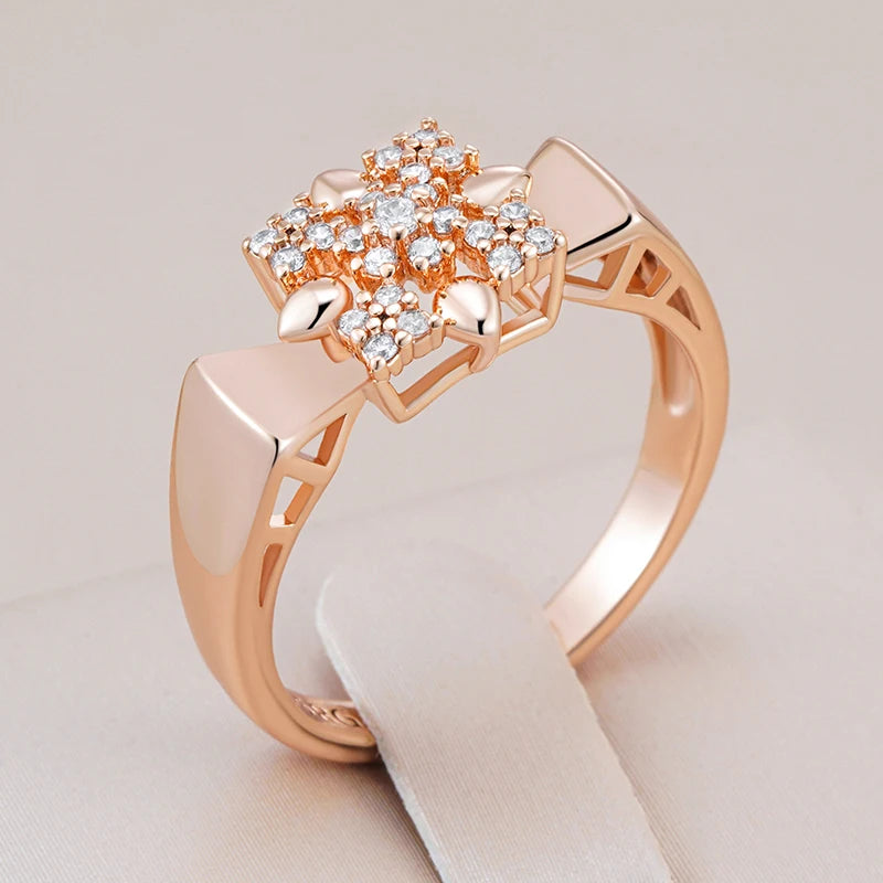 Crystal Flower Ring for Women Shiny Natural Zircon Ethnic Bride Accessories Daily Fine Jewelry