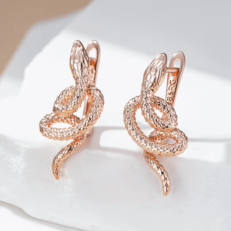 Fashion 585 Rose Gold Snake Drop Earrings for Women Unique Heavy Metals Punk Rock Vintage Animal Jewelry Wholesale