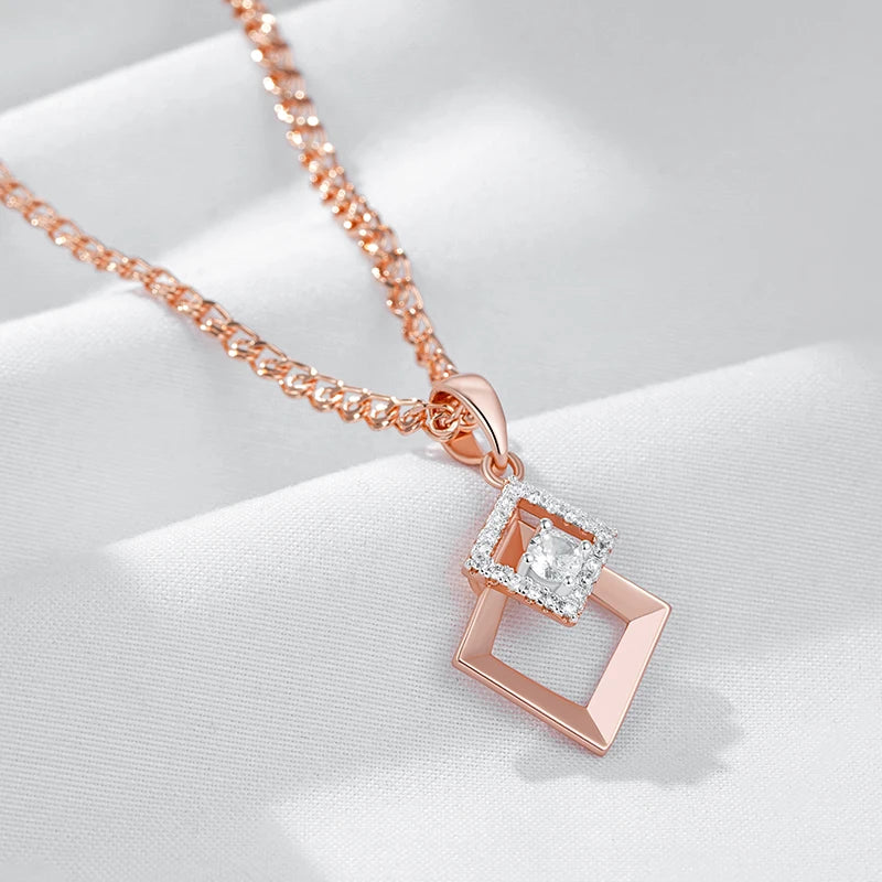 Hot Fashion 585 Rose Gold Silver Color Mix Pendant Necklace for Women Shiny Natural Zircon Accessories Daily Fine Jewelry