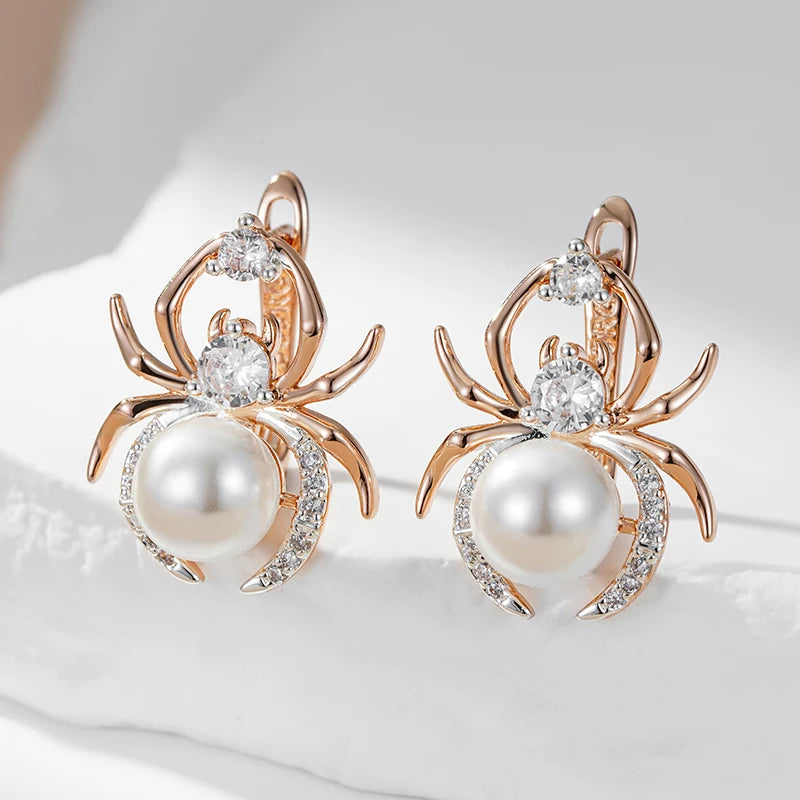 Punk Spider Pearl English Earrings for Women Fashion 585 Rose Gold Silver Color Mix Party Accessories Retro Jewelry