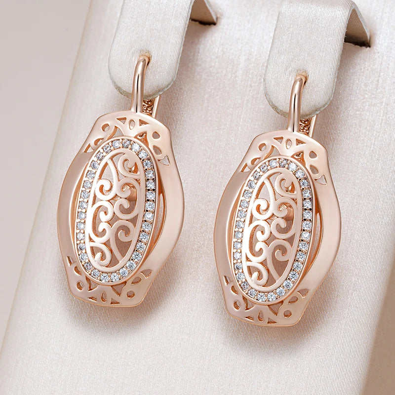 Ethnic Bride Drop Earrings for Women Hollow Pattern Natural Zircon Accessories Daily Fine Jewelry