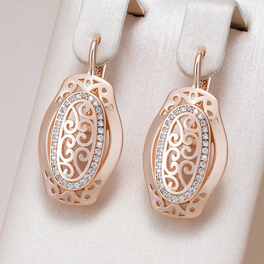 Ethnic Bride Drop Earrings for Women Hollow Pattern Natural Zircon Accessories Daily Fine Jewelry