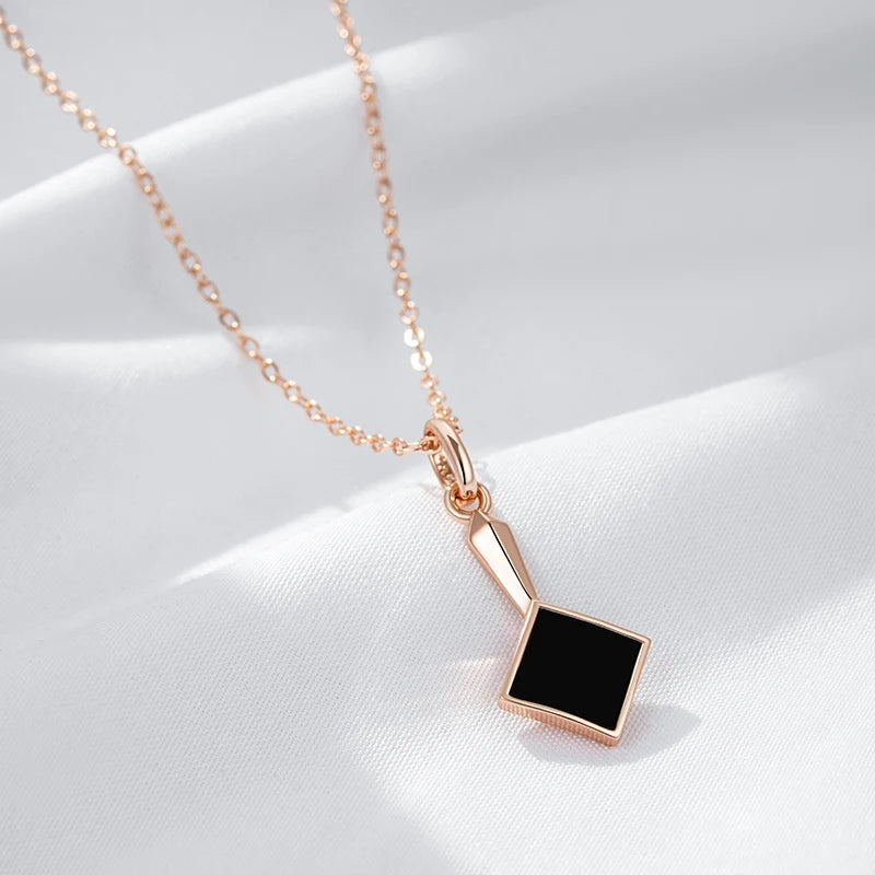 Black is Black Stone Pendant Necklace for Women Fashion 585 Rose Gold Color Accessories High Quality Daily Fine Jewelry
