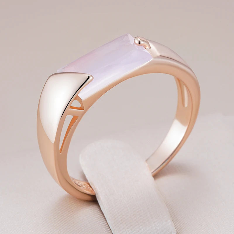 Pink Natural Zircon Ring for Women 585 Rose Gold Color Exquisite Wedding Accessories Daily Fine Jewelry