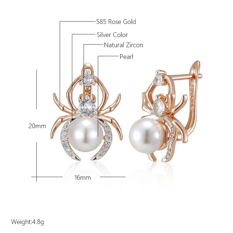 Punk Spider Pearl English Earrings for Women Fashion 585 Rose Gold Silver Color Mix Party Accessories Retro Jewelry