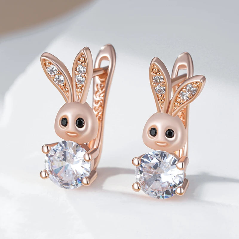Cute Rabbit Drop Earrings for Women Shiny Natural Zircon Accessories Daily Animal Jewelry