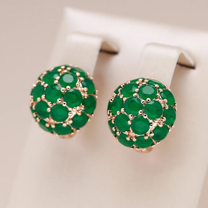 Unusual Full Sparkling Green Natural Zircon English Earrings for Women Luxury 585 Rose Gold Color Party Daily Jewelry
