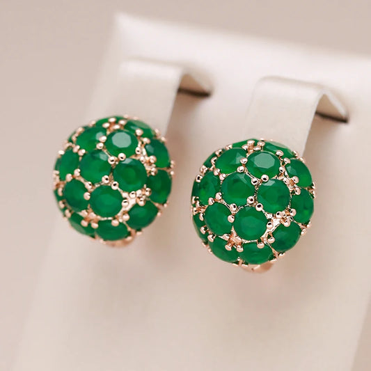 Unusual Full Sparkling Green Natural Zircon English Earrings for Women Luxury 585 Rose Gold Color Party Daily Jewelry