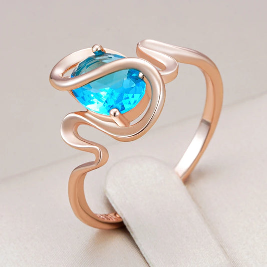 Hot Simple Romantic Blue Natural Zircon Wedding Rings for Women Luxury 585 Rose Gold Color Daily Fine Jewelry Best Gift