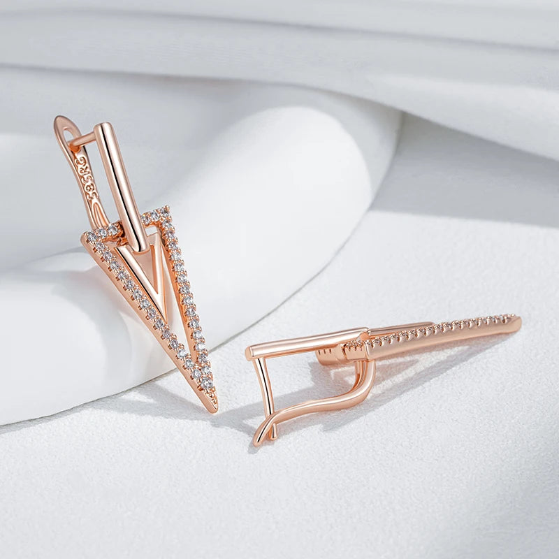 Unusual Glossy Rhombus 585 Rose Gold Color Drop Earring for Women Fashion Natural Zircon Accessories Daily Fine Jewelry