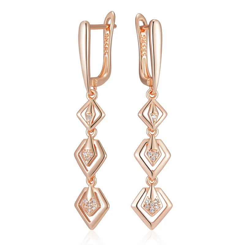 Hollow Geometry Drop Earring for Women 585 Rose Gold Color Shiny Natural Zircon Daily Fine Ethnic Jewelry