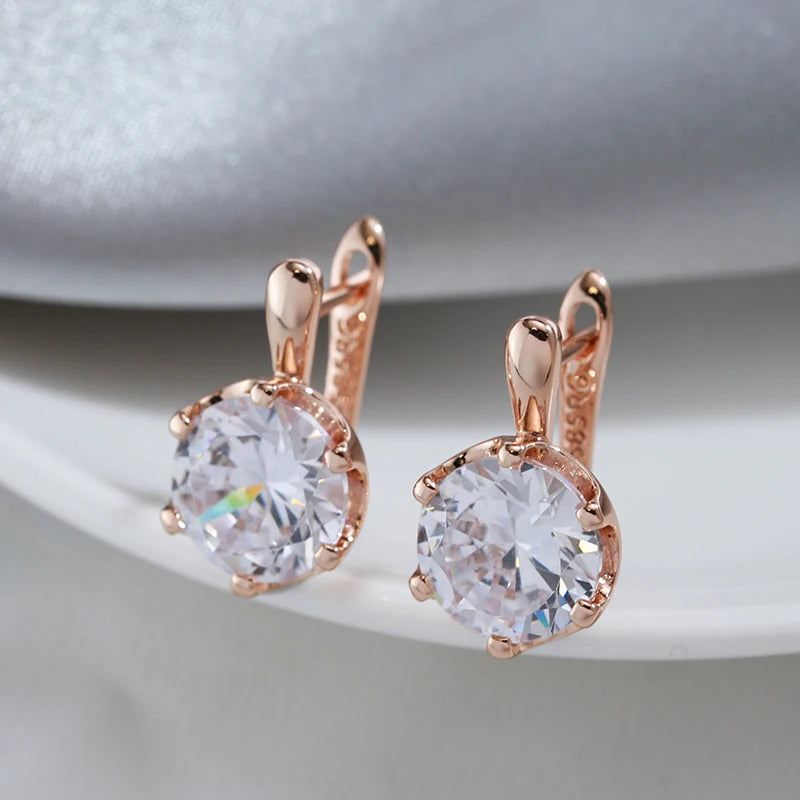 Luxury 585 Rose Gold Color English Earrings for Women Simple Shiny Big Natural Zircon Earrings Bridal Wedding Fine Jewelry