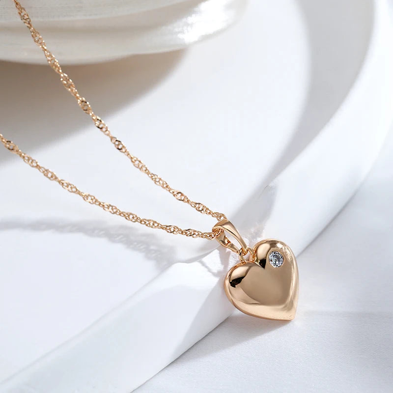 New Heart Pendant Necklace for Women Luxury Natural Zircon with 585 Rose Gold Color Modern Party Wedding Daily Jewelry