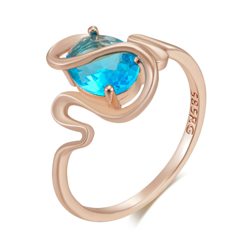 Hot Simple Romantic Blue Natural Zircon Wedding Rings for Women Luxury 585 Rose Gold Color Daily Fine Jewelry Best Gift