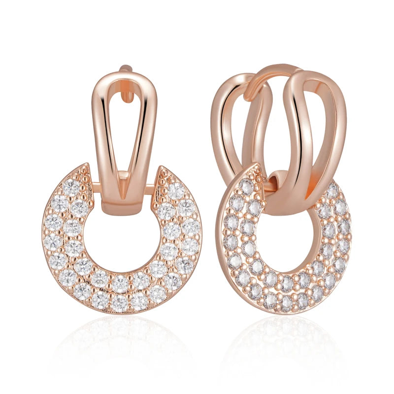 Luxury Full Shiny Natural Zircon Drop Earrings for Women Unique Design 585 Rose Gold Color Bride Wedding Jewelry Best Gift