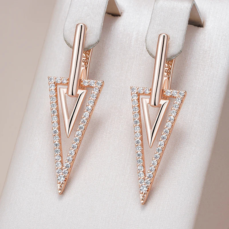 Unusual Glossy Rhombus 585 Rose Gold Color Drop Earring for Women Fashion Natural Zircon Accessories Daily Fine Jewelry