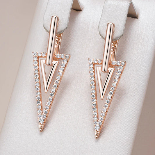 Unusual Glossy Rhombus 585 Rose Gold Color Drop Earring for Women Fashion Natural Zircon Accessories Daily Fine Jewelry
