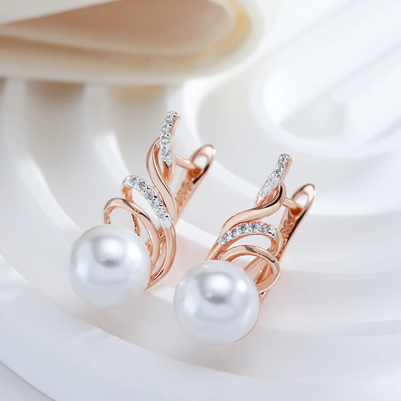 Fashion Geometry Pearl Drop Earrings for Women 585 Rose Gold Silver Color Mix Natural Zircon Boho Ethnic Wedding Jewelry