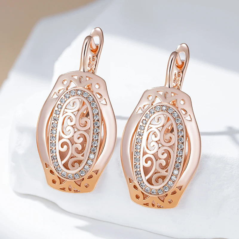 Ethnic Bride Drop Earrings for Women Hollow Pattern Natural Zircon Accessories Daily Fine Jewelry