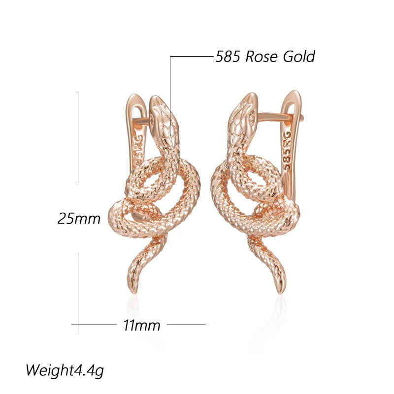 Fashion 585 Rose Gold Snake Drop Earrings for Women Unique Heavy Metals Punk Rock Vintage Animal Jewelry Wholesale