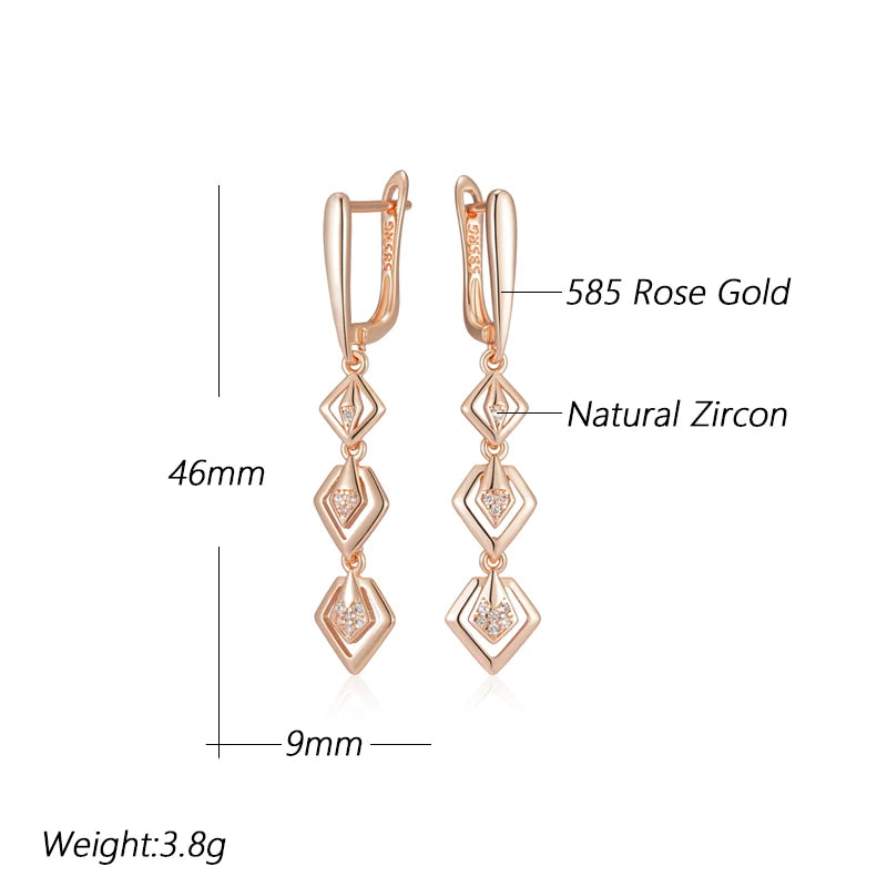 Hollow Geometry Drop Earring for Women 585 Rose Gold Color Shiny Natural Zircon Daily Fine Ethnic Jewelry