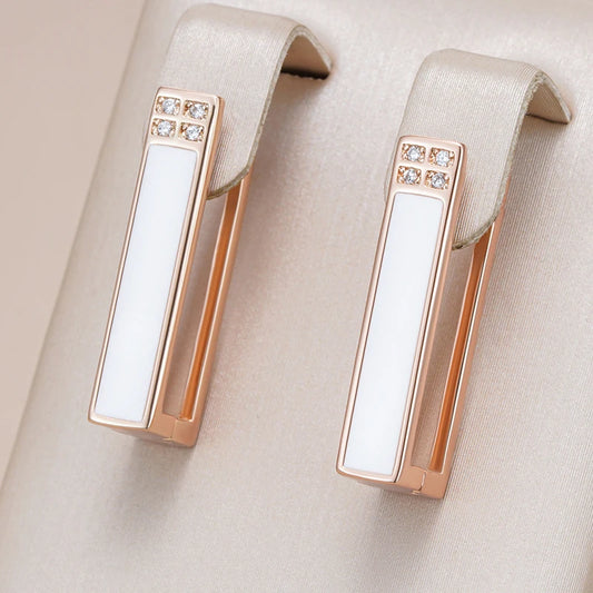 White Enamel Drop Earrings for Women Girl Wedding Party Natural Zircon Eardrop Jewelry