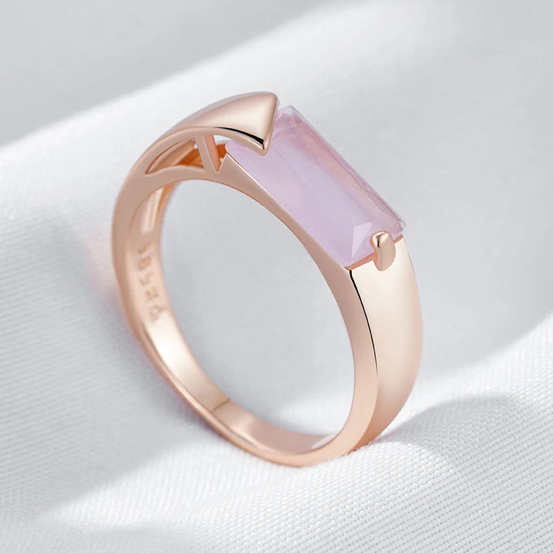 Pink Natural Zircon Ring for Women 585 Rose Gold Color Exquisite Wedding Accessories Daily Fine Jewelry