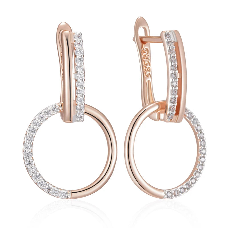 Stylish round Drop Earrings for Women Fashion 585 Rose Gold Silver Color Mix Natural Zircon Accessories Daily Jewelry