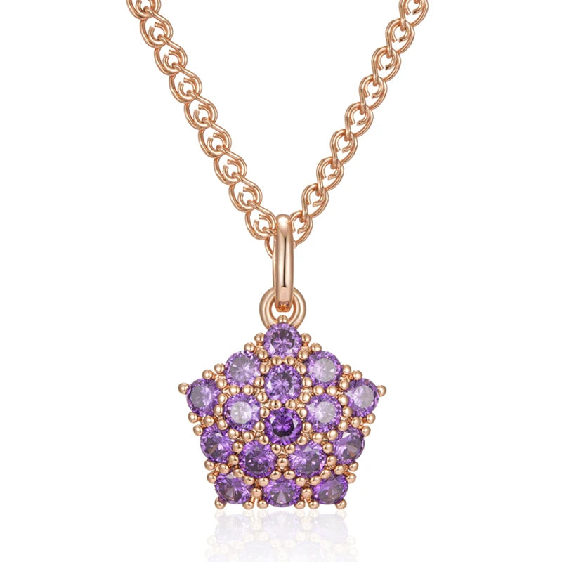 Hot Shiny Purple Natural Zircon Pendant Necklace for Women Trend 585 Rose Gold Color Wedding Fine Jewelry Crystal Gift