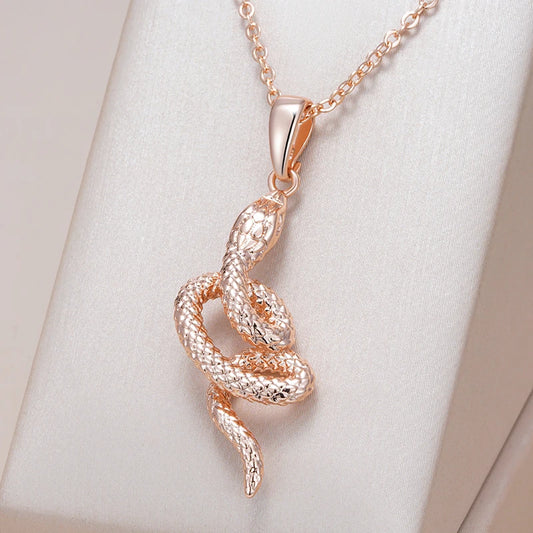 Fashion 585 Rose Gold Snake Pendant Necklace for Women Unique Heavy Metals Punk Rock Accessories Vintage Animal Jewelry