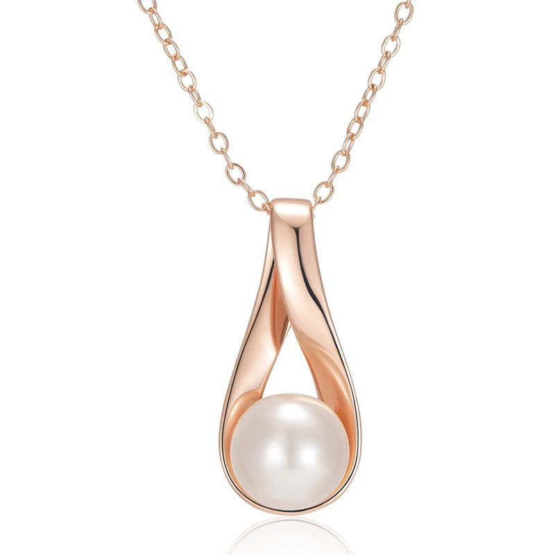 Luxury 585 Rose Gold Pendant Necklace for Women Unique Geometric Hollow Pearl Bridal Wedding Jewelry Daily Wear Gift