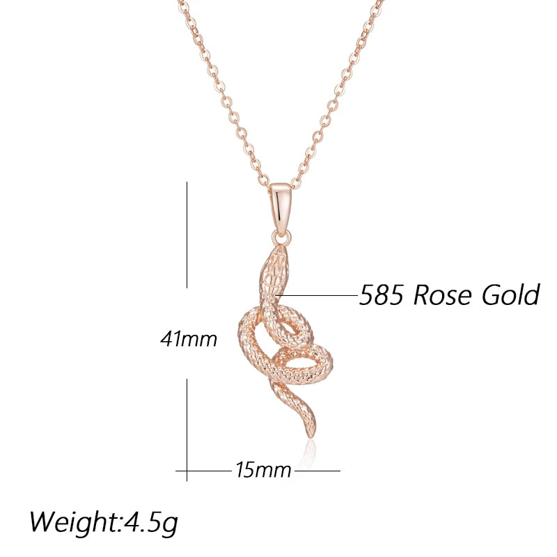 Fashion 585 Rose Gold Snake Pendant Necklace for Women Unique Heavy Metals Punk Rock Accessories Vintage Animal Jewelry