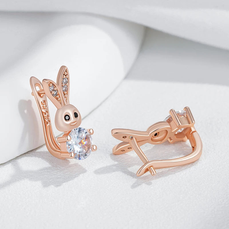 Cute Rabbit Drop Earrings for Women Shiny Natural Zircon Accessories Daily Animal Jewelry