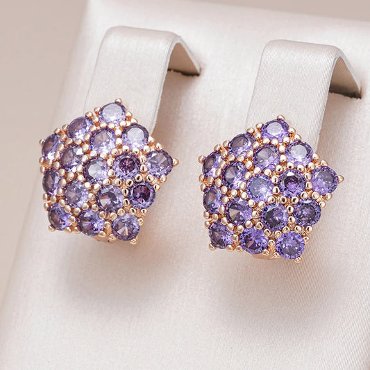 Hot Shiny Purple Natural Zircon Drop Earrings for Women Trend 585 Rose Gold Color Bride Wedding Fine Jewelry Crystal Gift