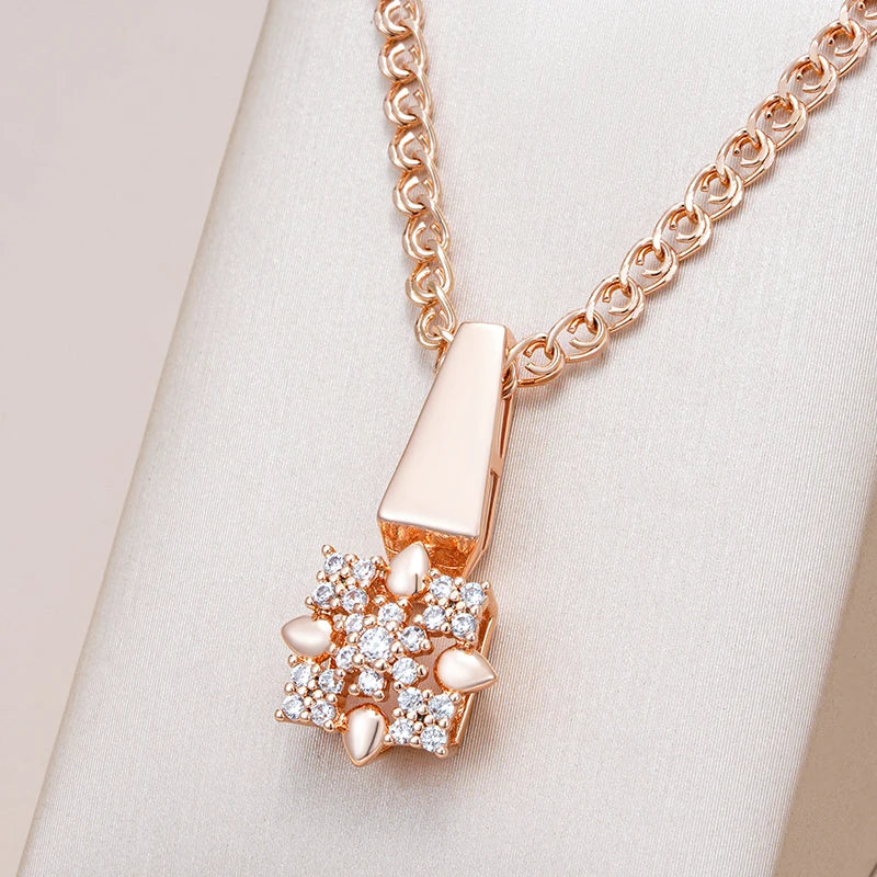 Hot 585 Rose Gold Color Crystal Flower Drop Earrings Pendant for Women Natural Zircon Accessories Daily Fine Jewelry Sets