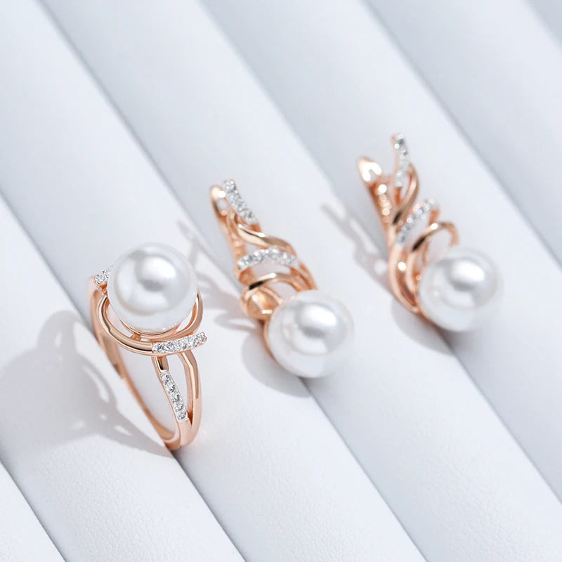 Fashion Geometry Pearl Drop Earrings for Women 585 Rose Gold Silver Color Mix Natural Zircon Boho Ethnic Wedding Jewelry