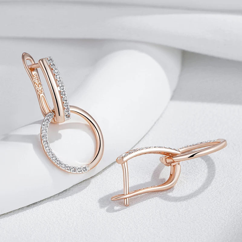 Stylish round Drop Earrings for Women Fashion 585 Rose Gold Silver Color Mix Natural Zircon Accessories Daily Jewelry