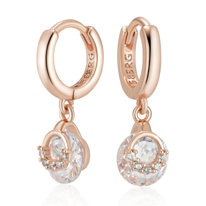 Hot 585 Rose Gold Color Drop Earrings for Women Fashion White Natural Zircon Accessories Daily Fine Jewelry Crystal Gift